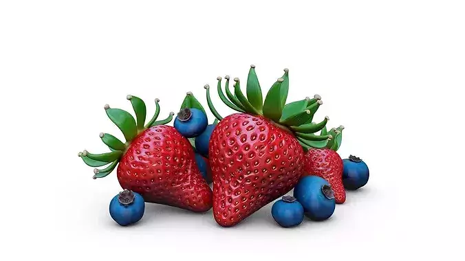 Strawberries and Blueberries - Set 2 - High Poly 3D print model 2