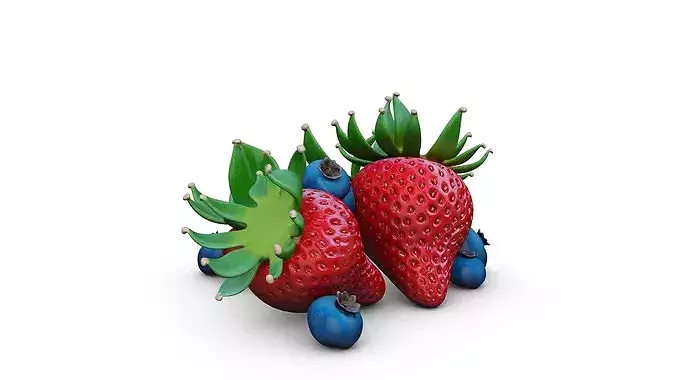 Strawberries and Blueberries - Set 2 - High Poly 3D print model 5