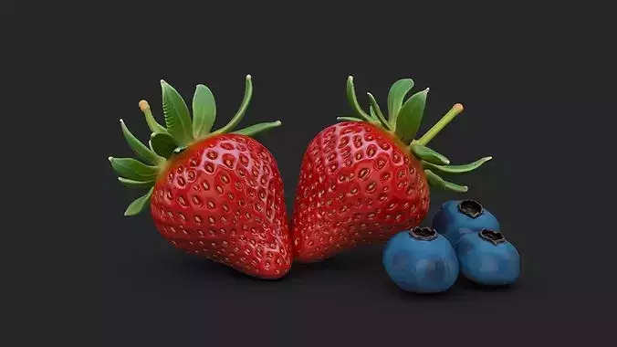 Strawberries and Blueberries - Set 1 - High Poly 3D print model