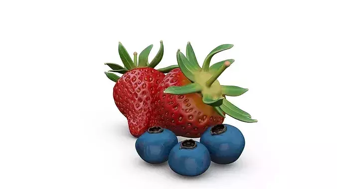 Strawberries and Blueberries - Set 1 - High Poly 3D print model 3