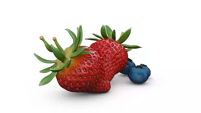Strawberries and Blueberries - Set 1 - High Poly 3D print model 6