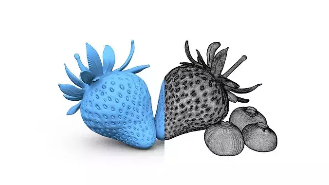 Strawberries and Blueberries - Set 1 - High Poly 3D print model 5