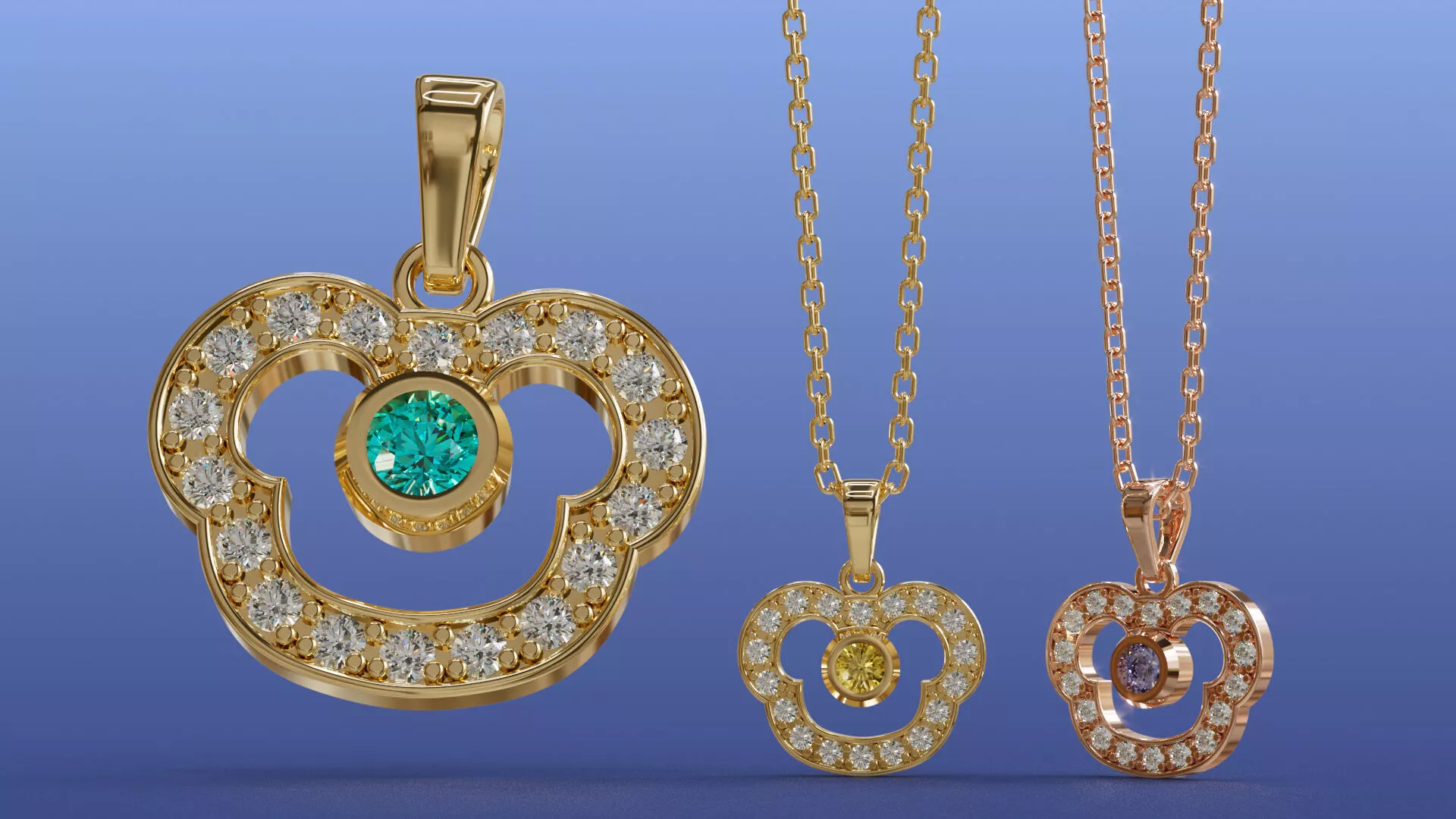Sparkling Bear Portrait Pendant Necklace 3D CAD Jewelry Design 3D print model