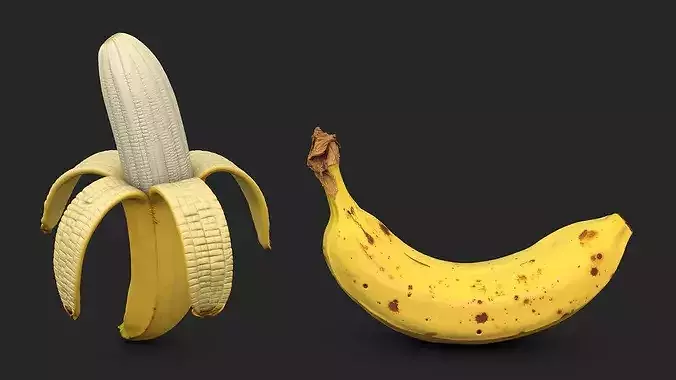 Yellow Banana Half Peeled - Photorealistic High Poly