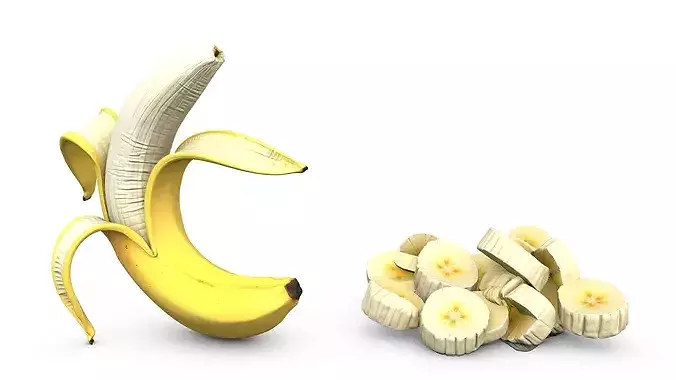 Yellow Banana - Peeled and Cut Pieces - High Poly 3D print model 2
