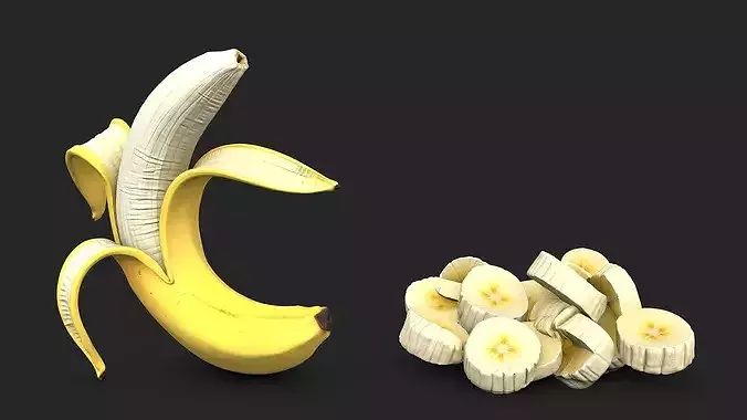 Yellow Banana - Peeled and Cut Pieces - High Poly 3D print model