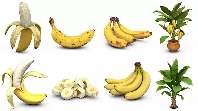 Yellow Banana Collection - Complete Bundle 4 Models 3D Model Pack