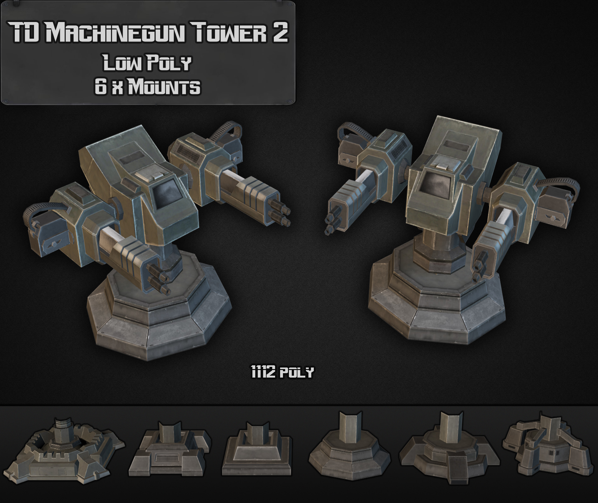 TD Machinegun Tower 02 Low-poly 3D model_1