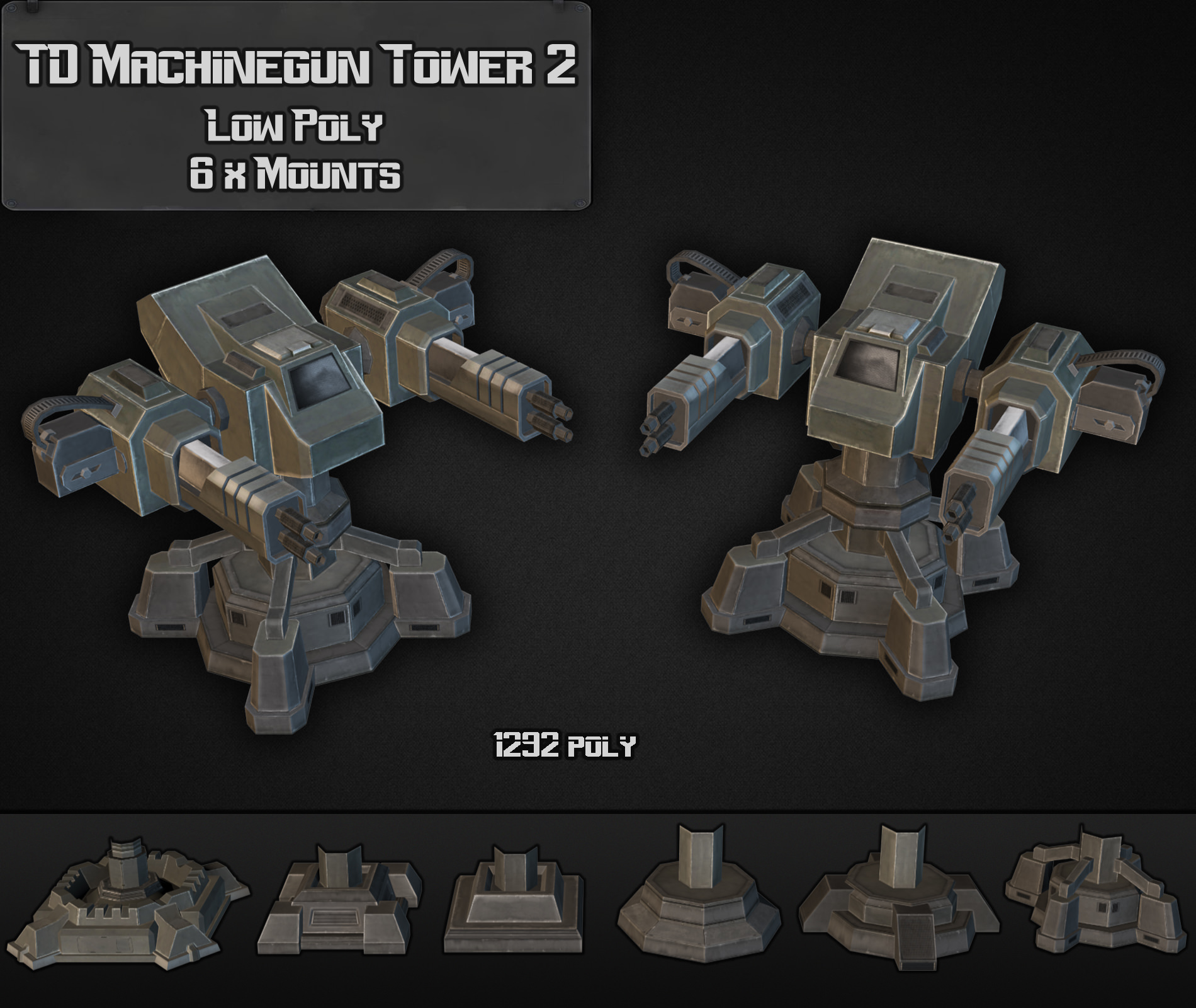 TD Machinegun Tower 02 Low-poly 3D model_3