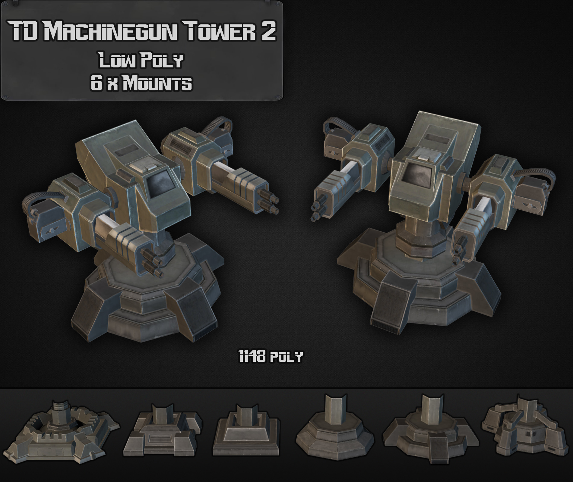 TD Machinegun Tower 02 Low-poly 3D model_2