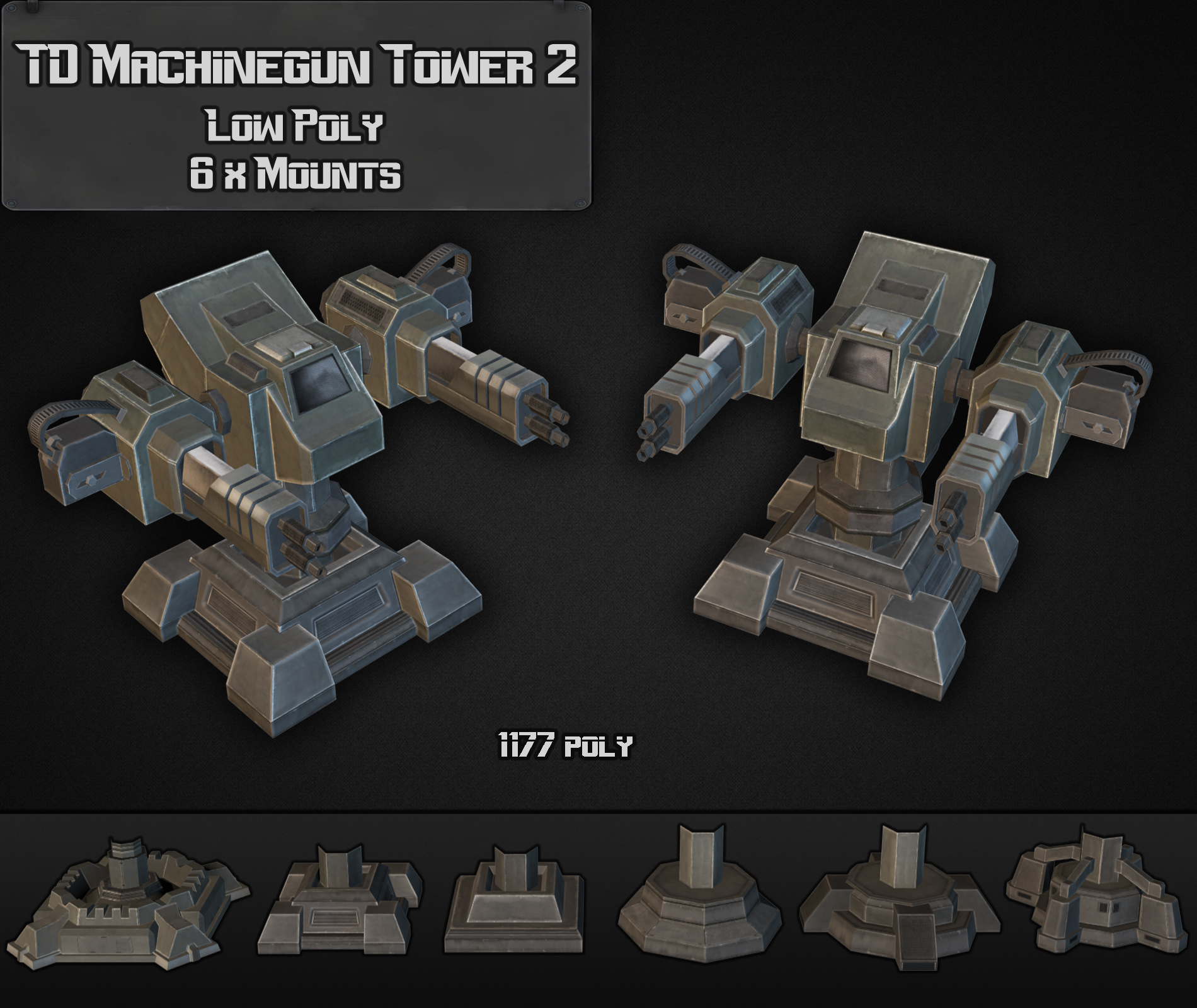 TD Machinegun Tower 02 Low-poly 3D model_5