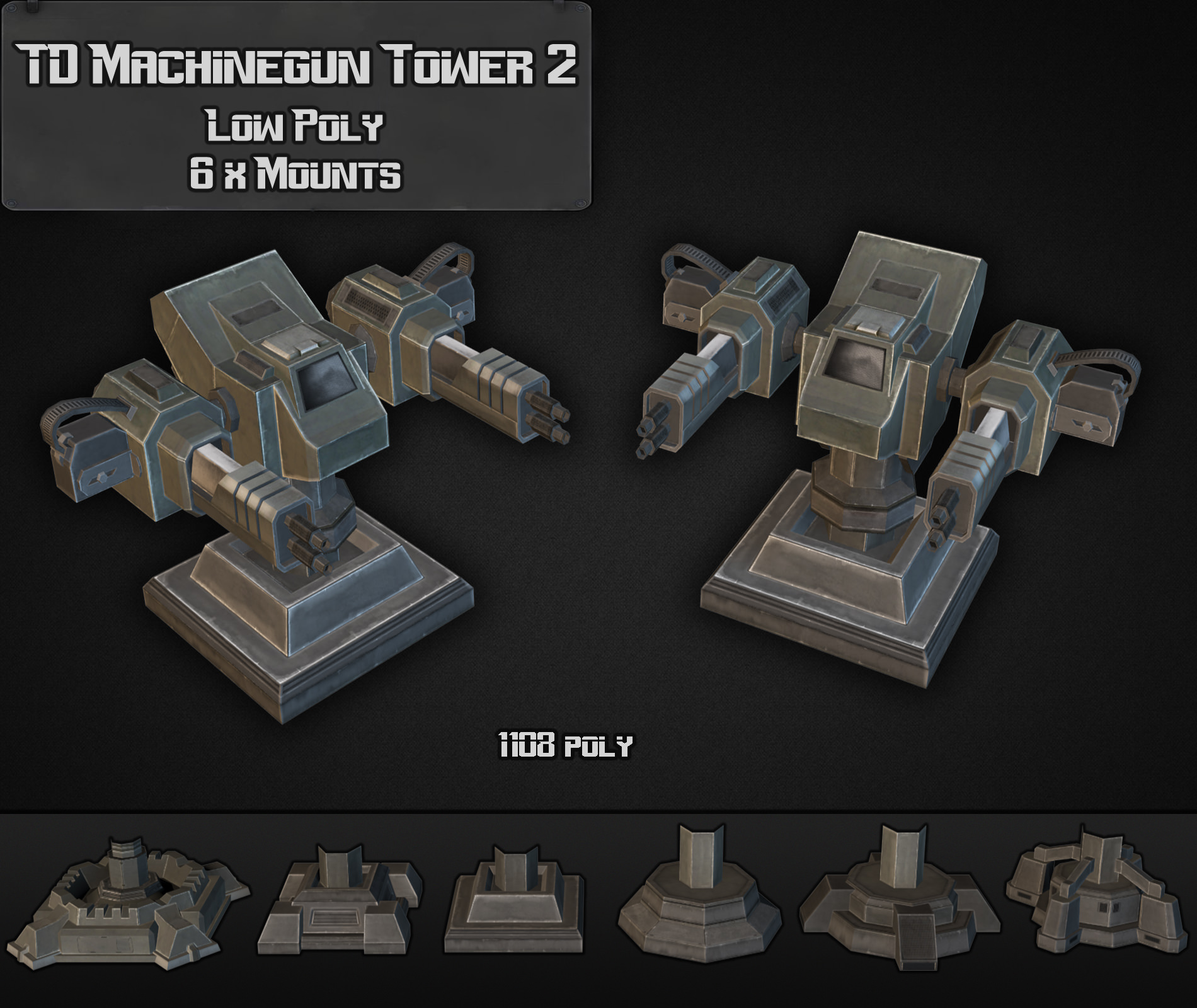 TD Machinegun Tower 02 Low-poly 3D model_4