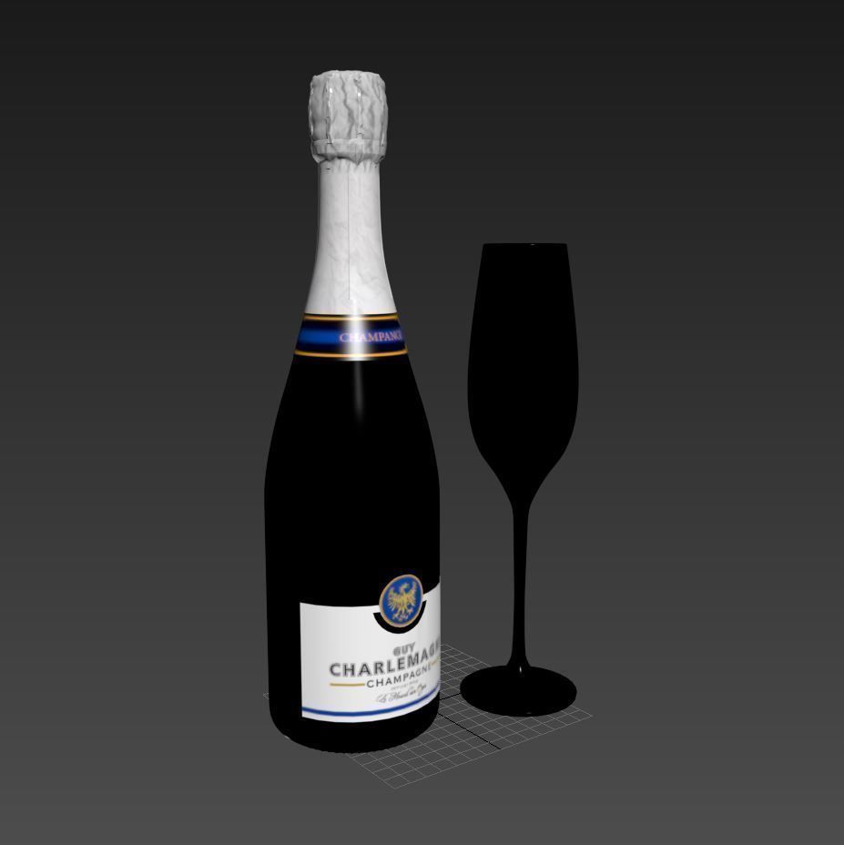 Champagne with glass 3D model_2