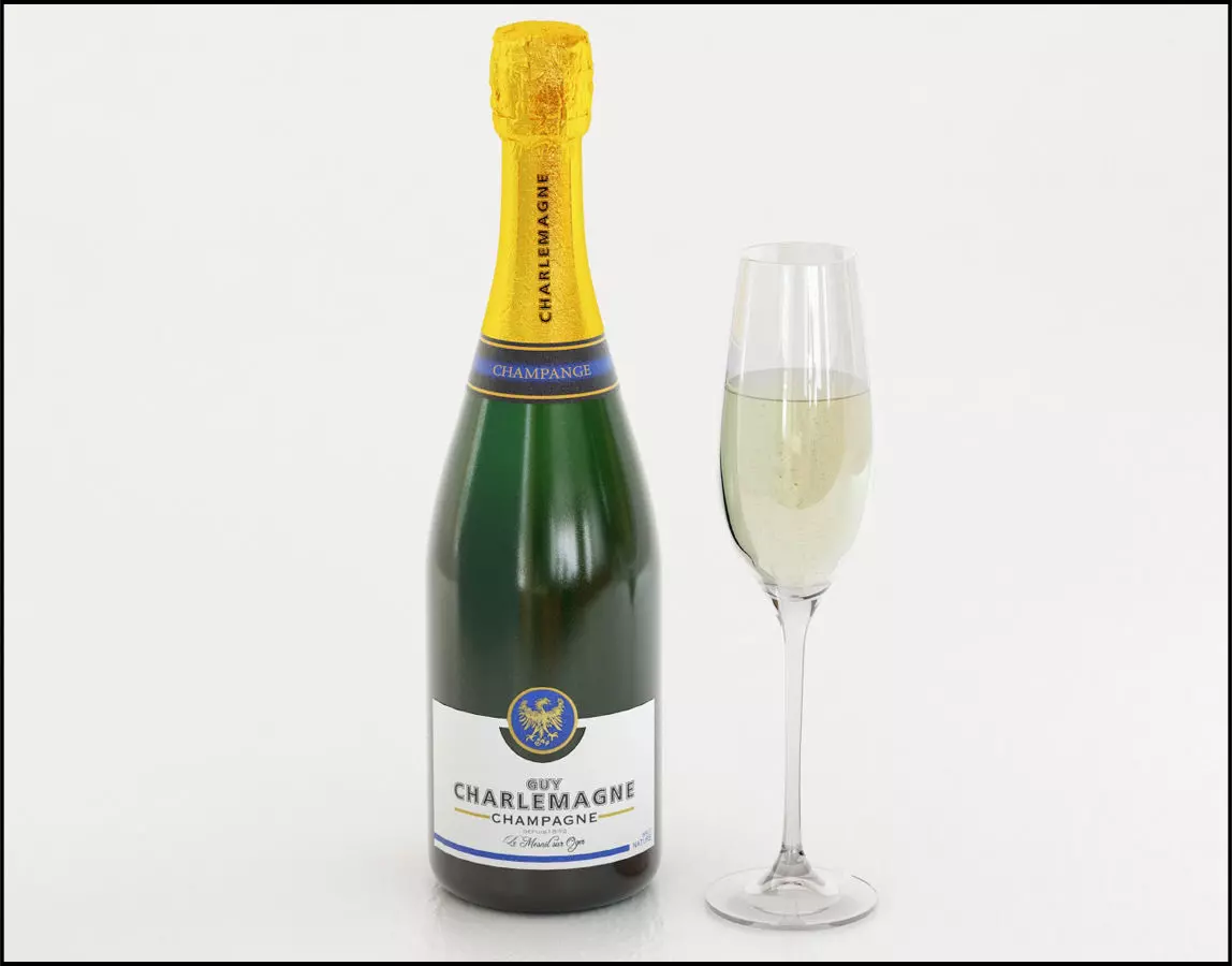 Champagne with glass 3D model_0
