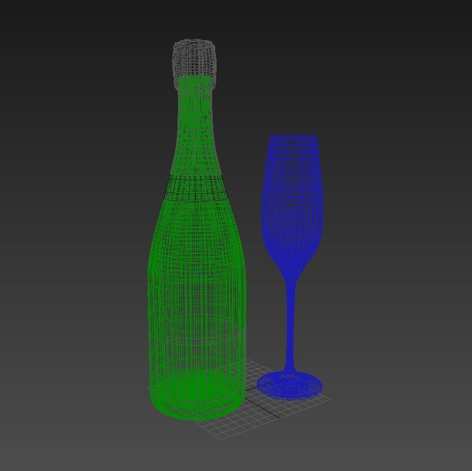 Champagne with glass 3D model_3