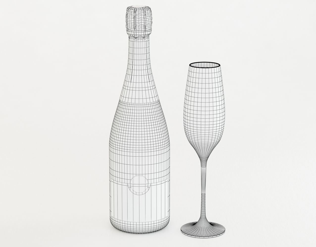 Champagne with glass 3D model_1