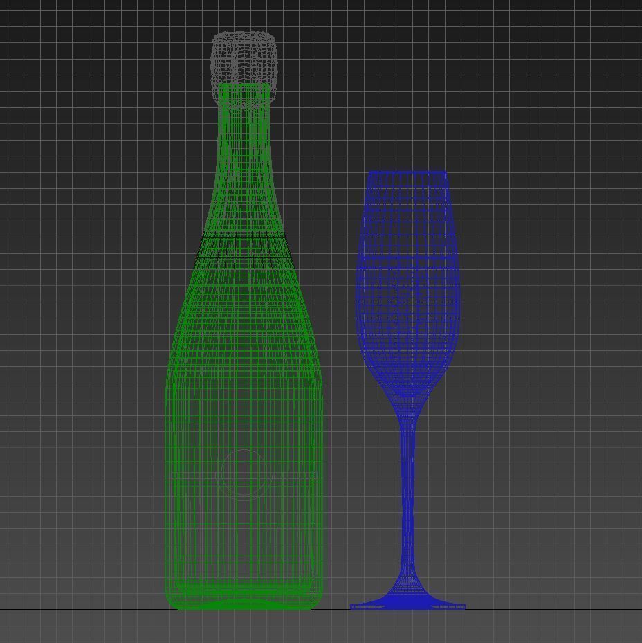 Champagne with glass 3D model_4