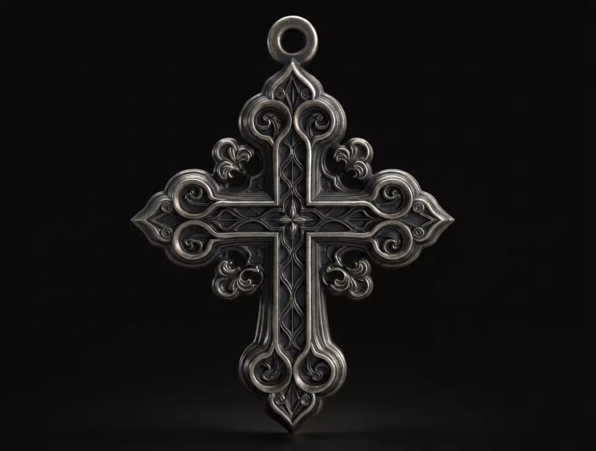 Ornamental Cross Pendant Gothic Style Jewelry 3D print model