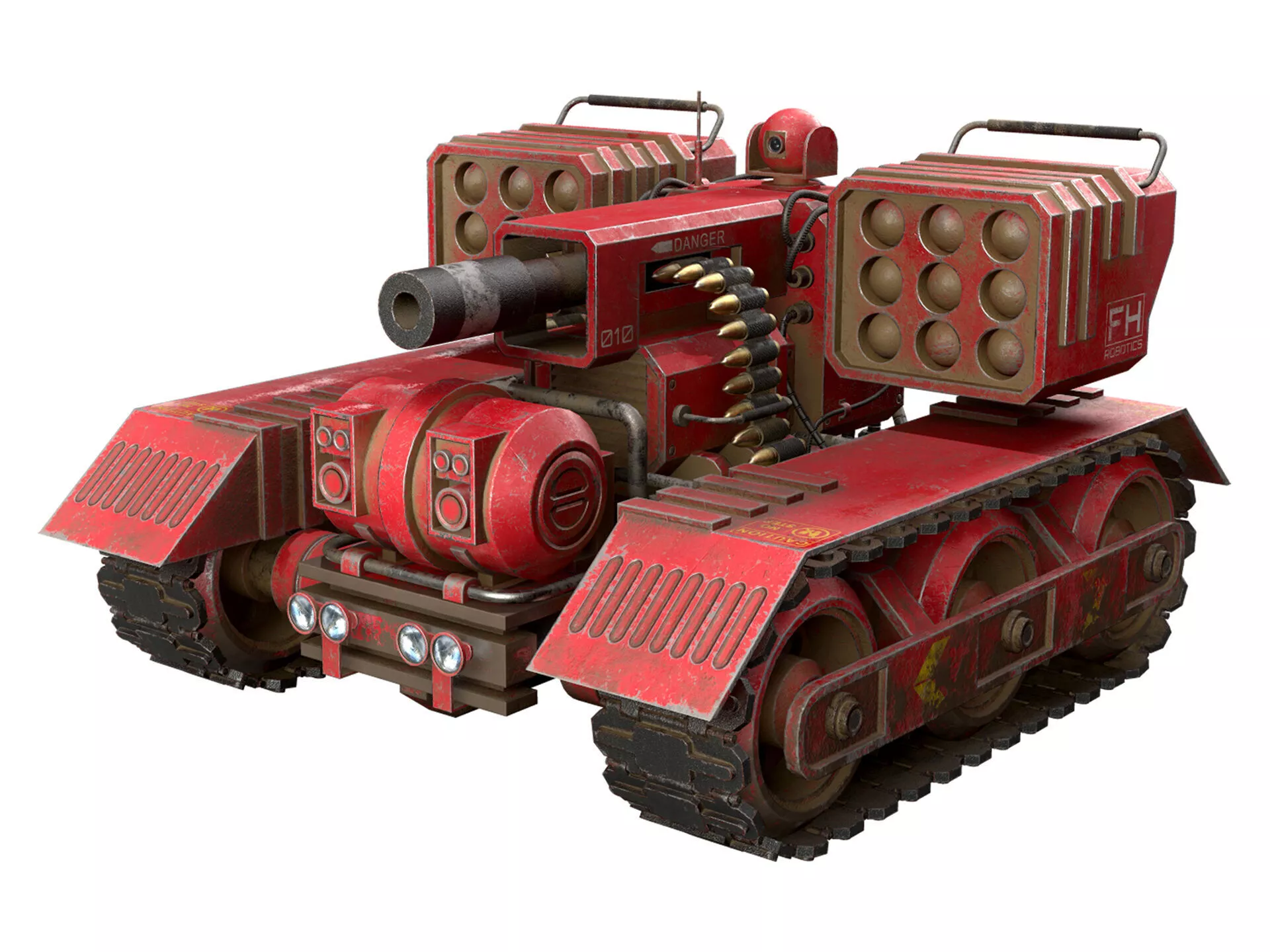 UGV Concept-3B-Red-Dirty Low-poly 3D model