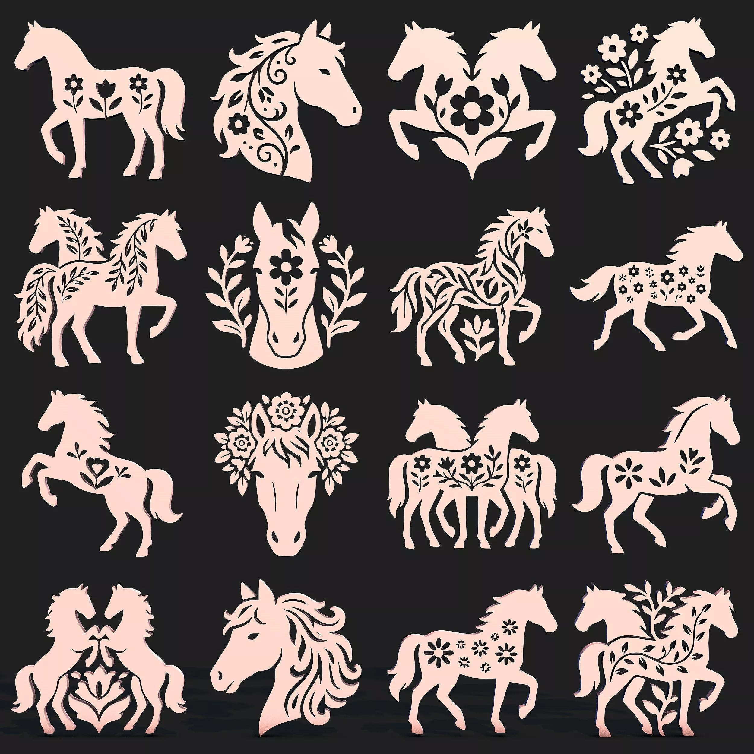 Floral Horse Bundle 16 Decorative STL Designs 3D print model