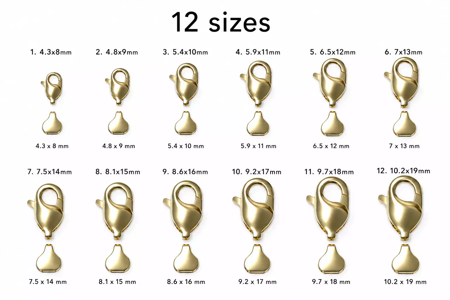 Jewelry Lobster Clasp Set 12 Sizes Production Ready 3D print model