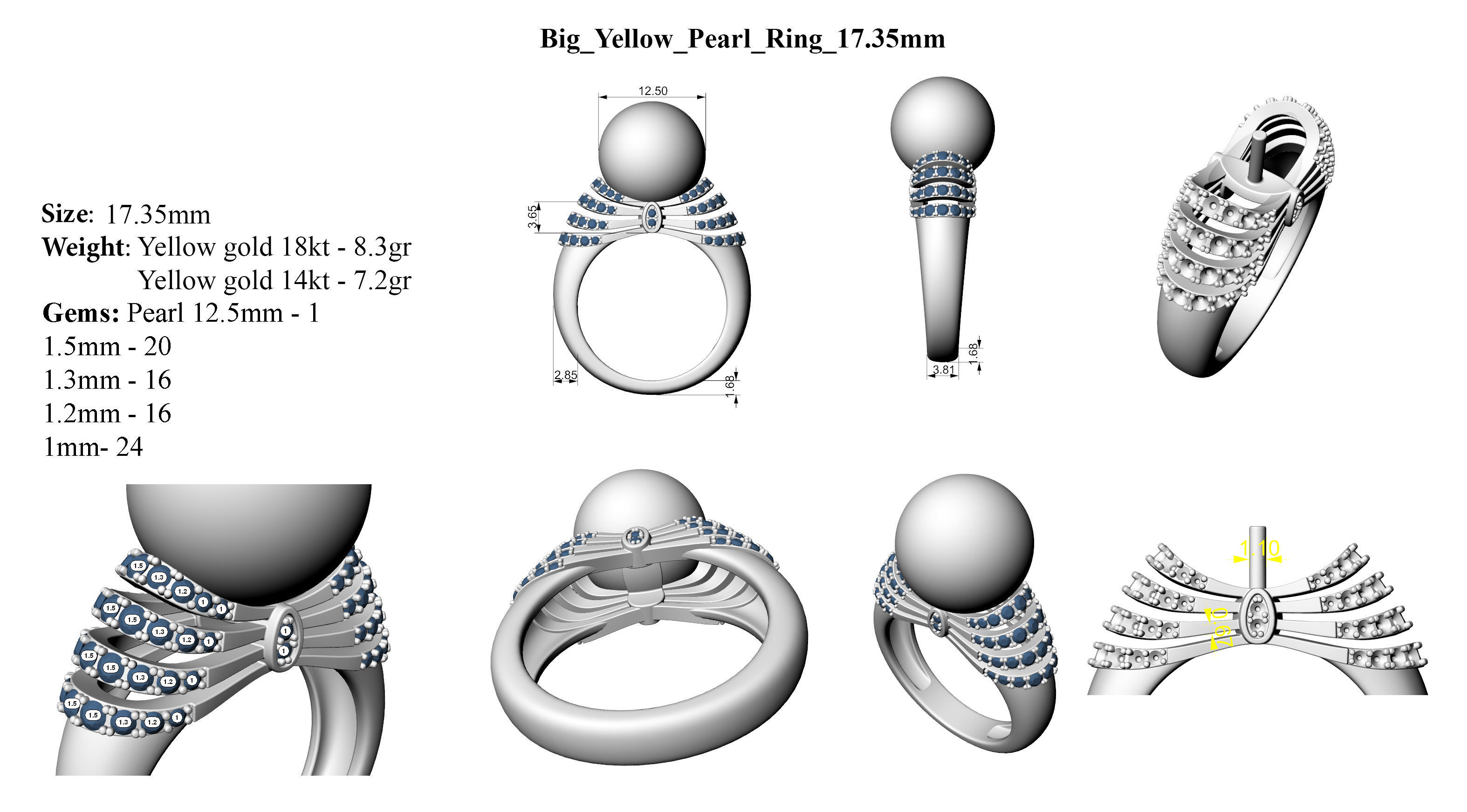 Big Yellow Pearl Ring 3D print model_1