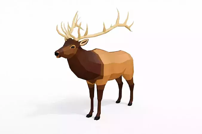 Elk Wapiti macho canadiense modelo 3D low poly rigged