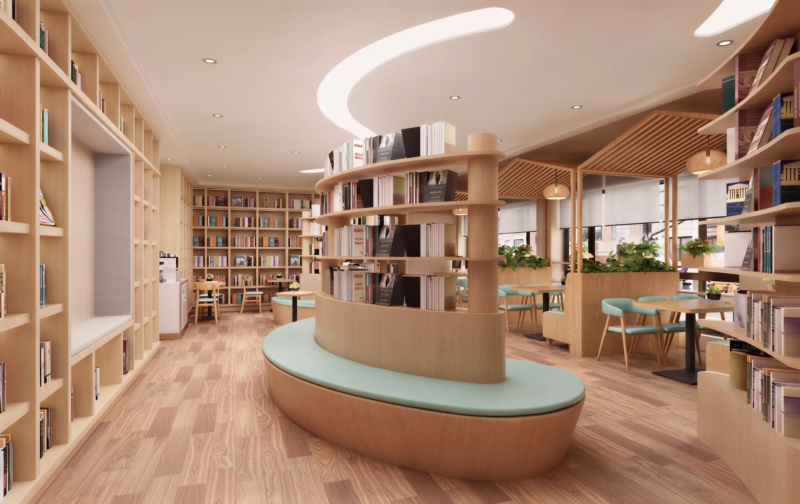 Modern natural wood reading library book lounge 3D model