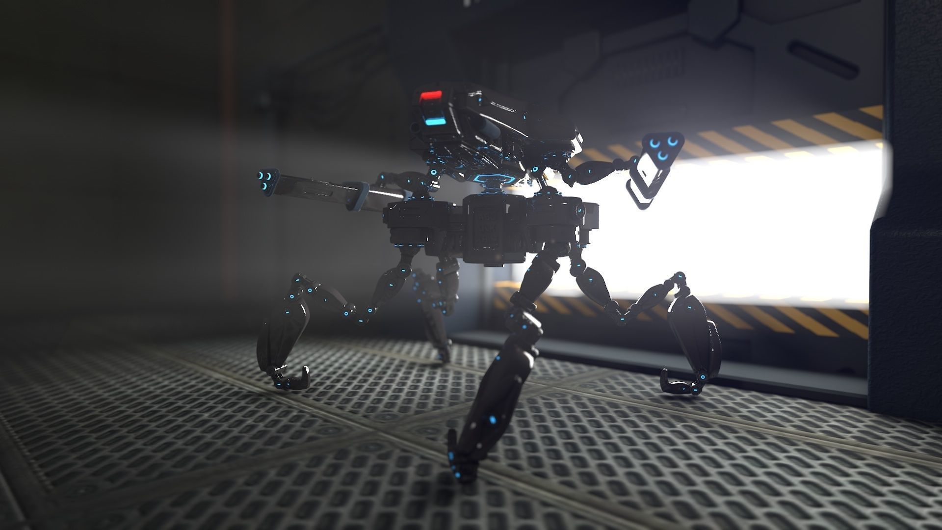 four leg robot Full rigged 3D model_5