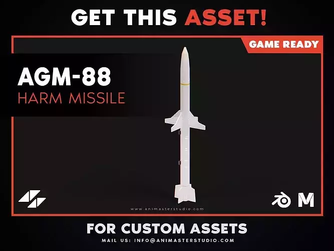 AGM-88 HARM Anti-Radiation Missile - Low-Poly Military Weapon