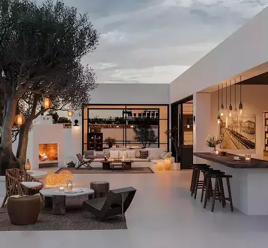 Mediterranean Minimalist Outdoor Courtyard Leisure Villa Space 3D model
