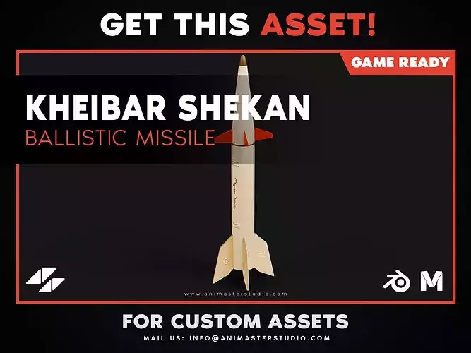 Kheibar Shekan Ballistic Missile - Low-Poly PBR Military Weapon