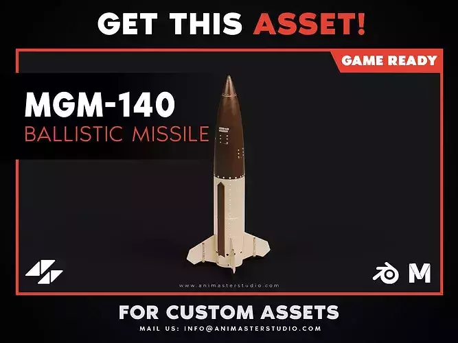 MGM-140 ATACMS Tactical Ballistic Missile - Low-Poly PBR Ready
