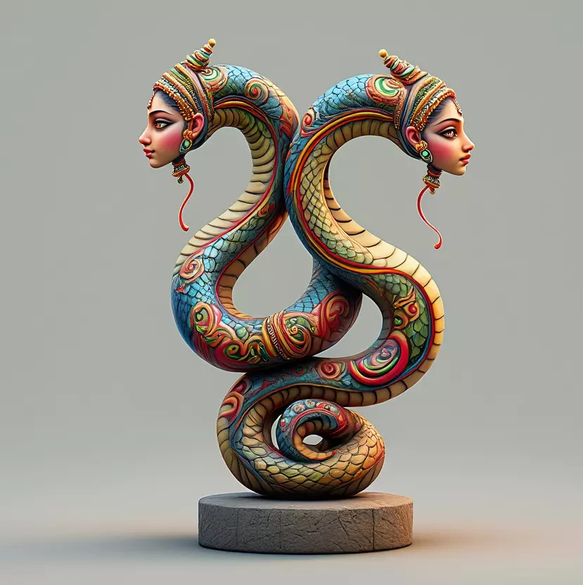 4012 Color 3D Model of Dancing Two Headed Snake Woman 3D print model