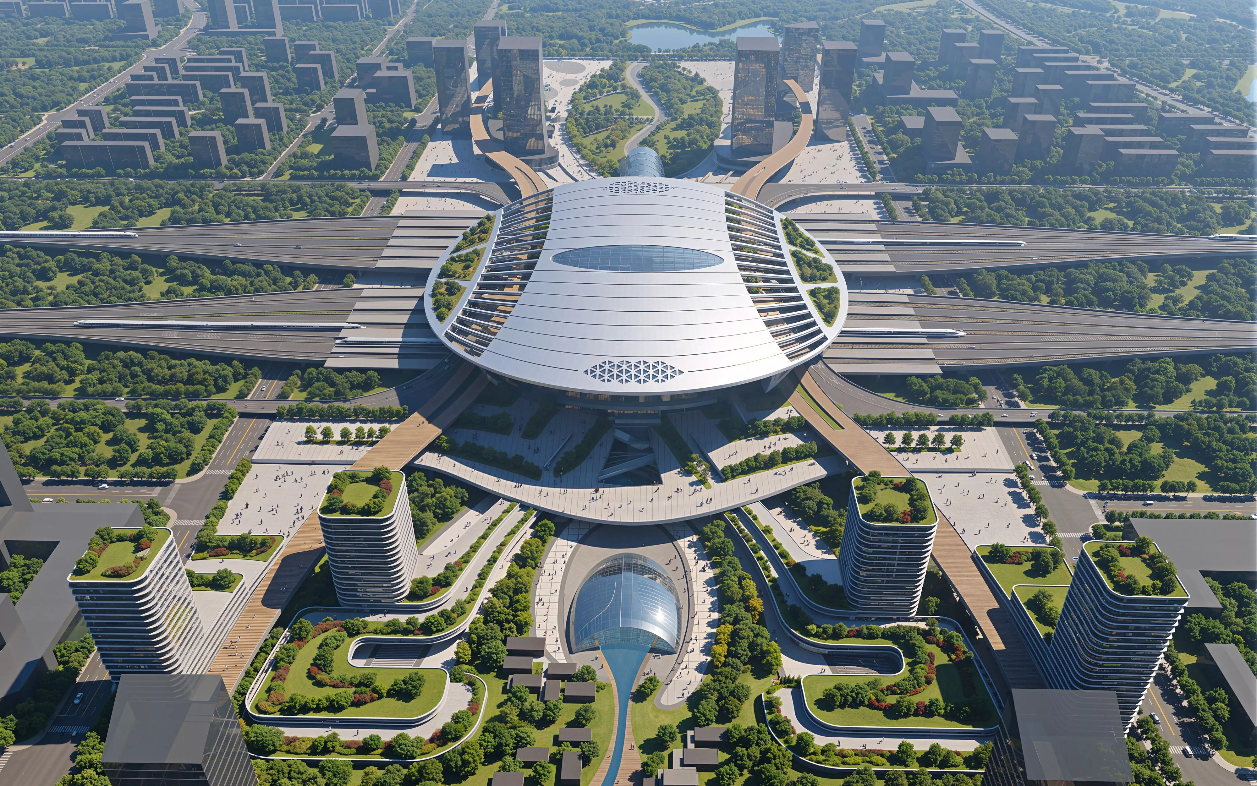 Modern transport hub HSR station railway station 3D model