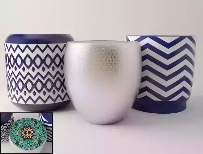 Stools three vases with chevron patterns