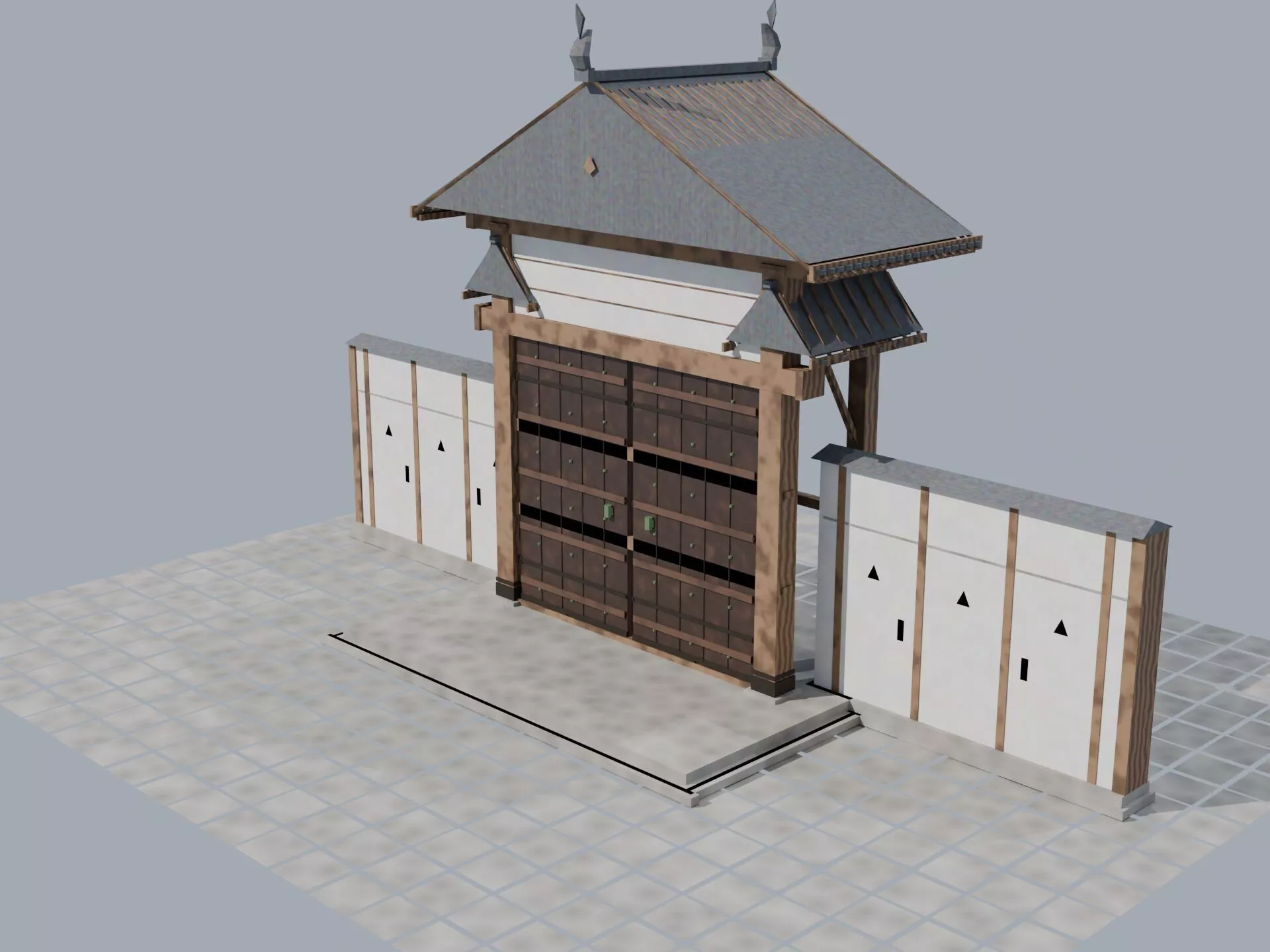 Japanese Karamon Gate - Karahafu Curved Roof Low Poly Low-poly 3D model