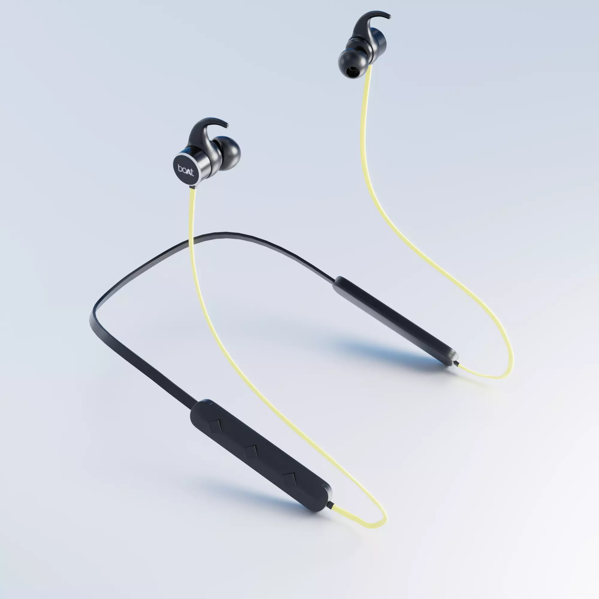Wireless Neckband Earphones 3D Model Black yellow Low-poly 3D model