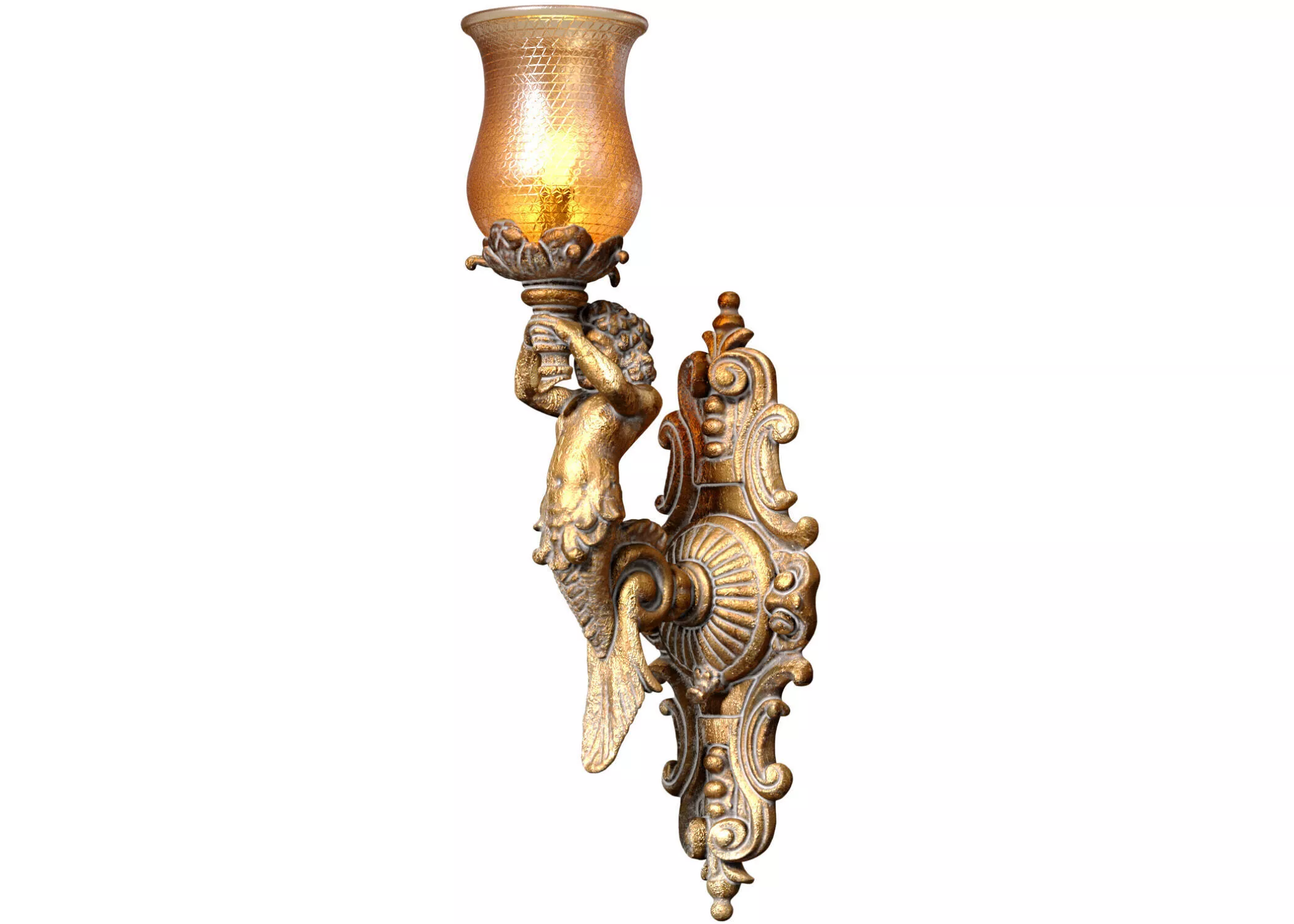 Bronze Antique Wall Sconce Classic French Style Mermaid 3D model