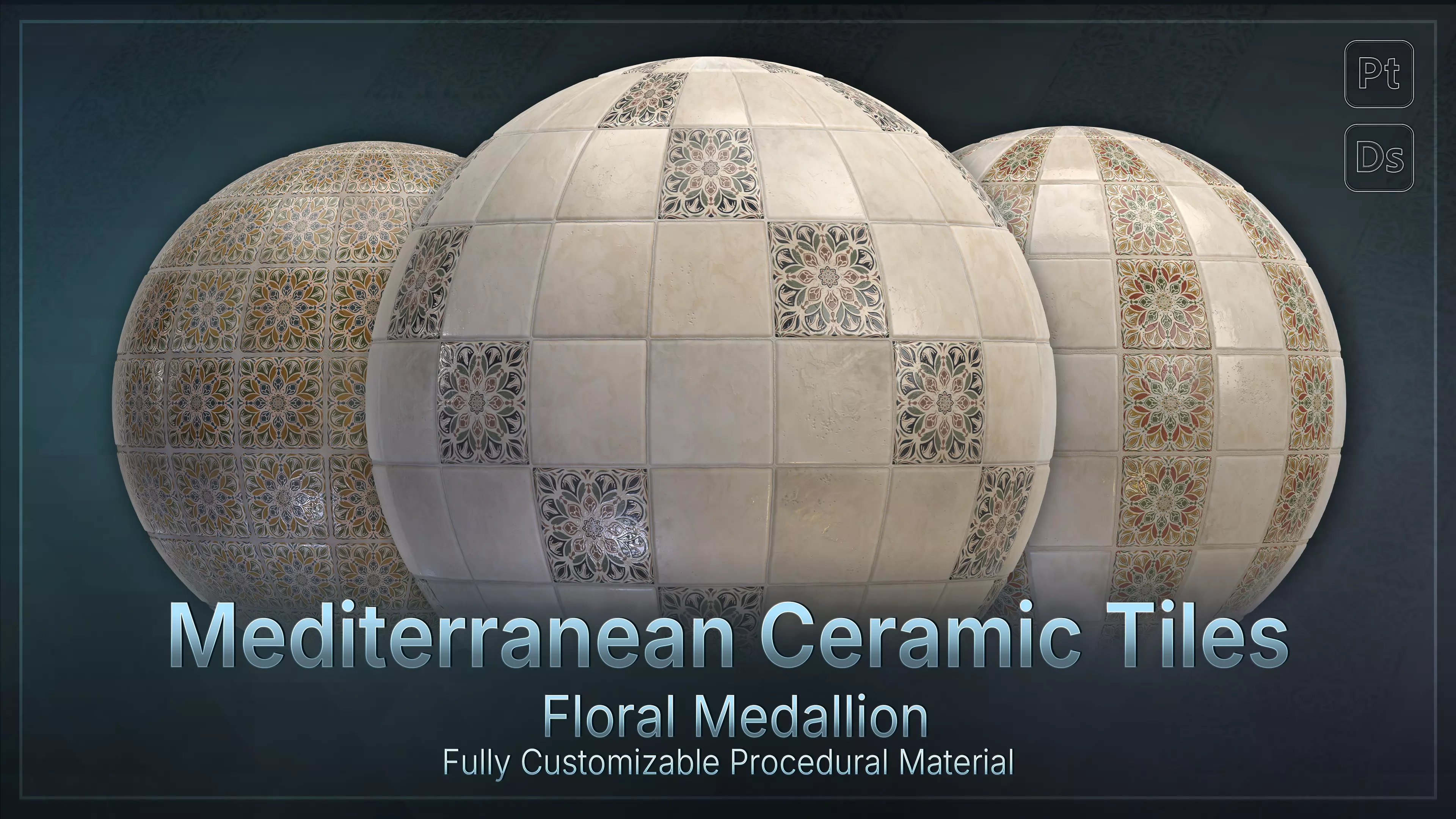 Mediterranean Ceramic Tiles - Floral Medallion Low-poly 3D model