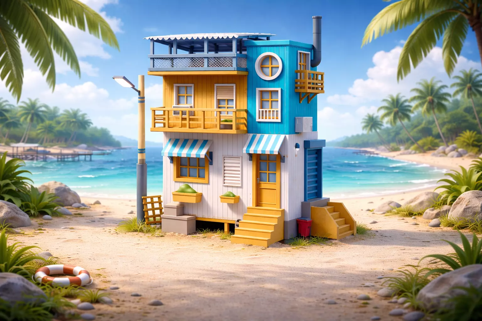 Stylized Cartoon Container House - Game Ready Low-poly 3D model