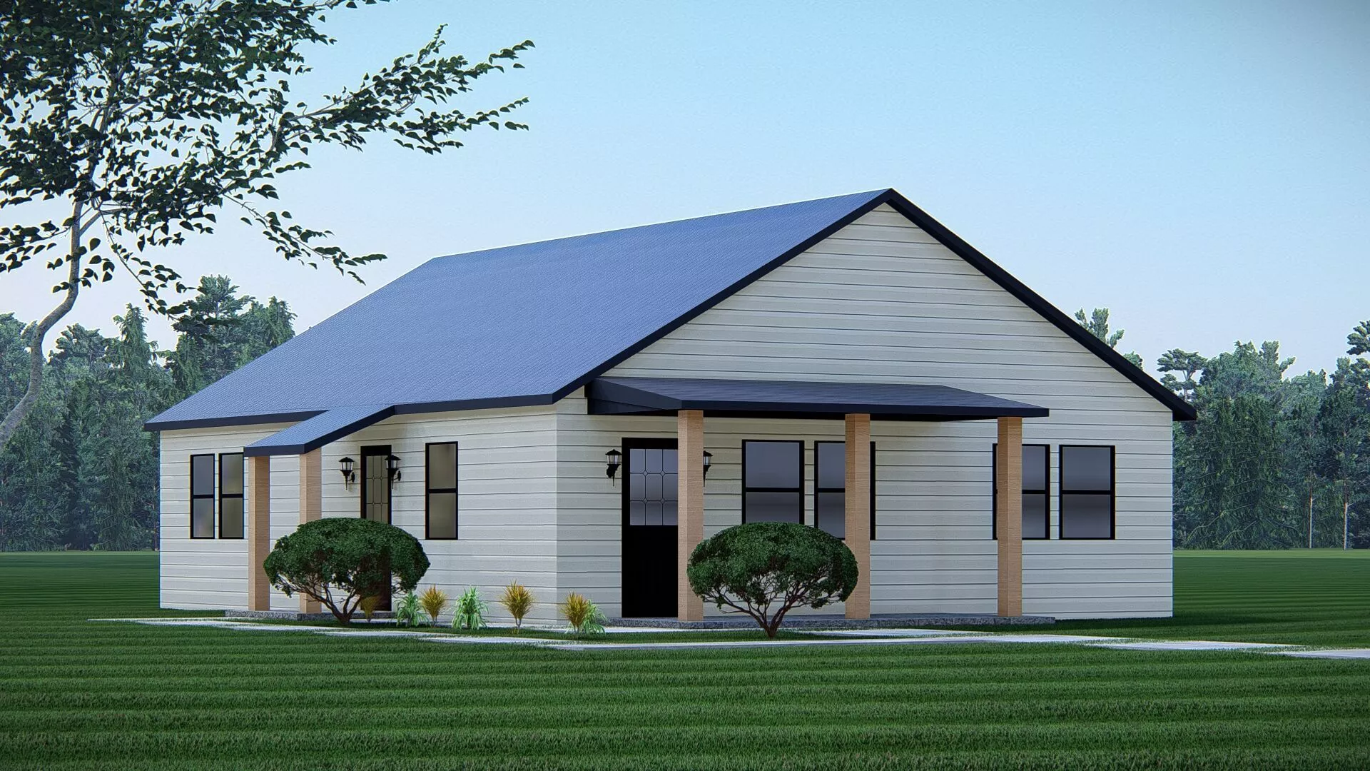 American Ranch Style Single Story House 3D Model 3D model