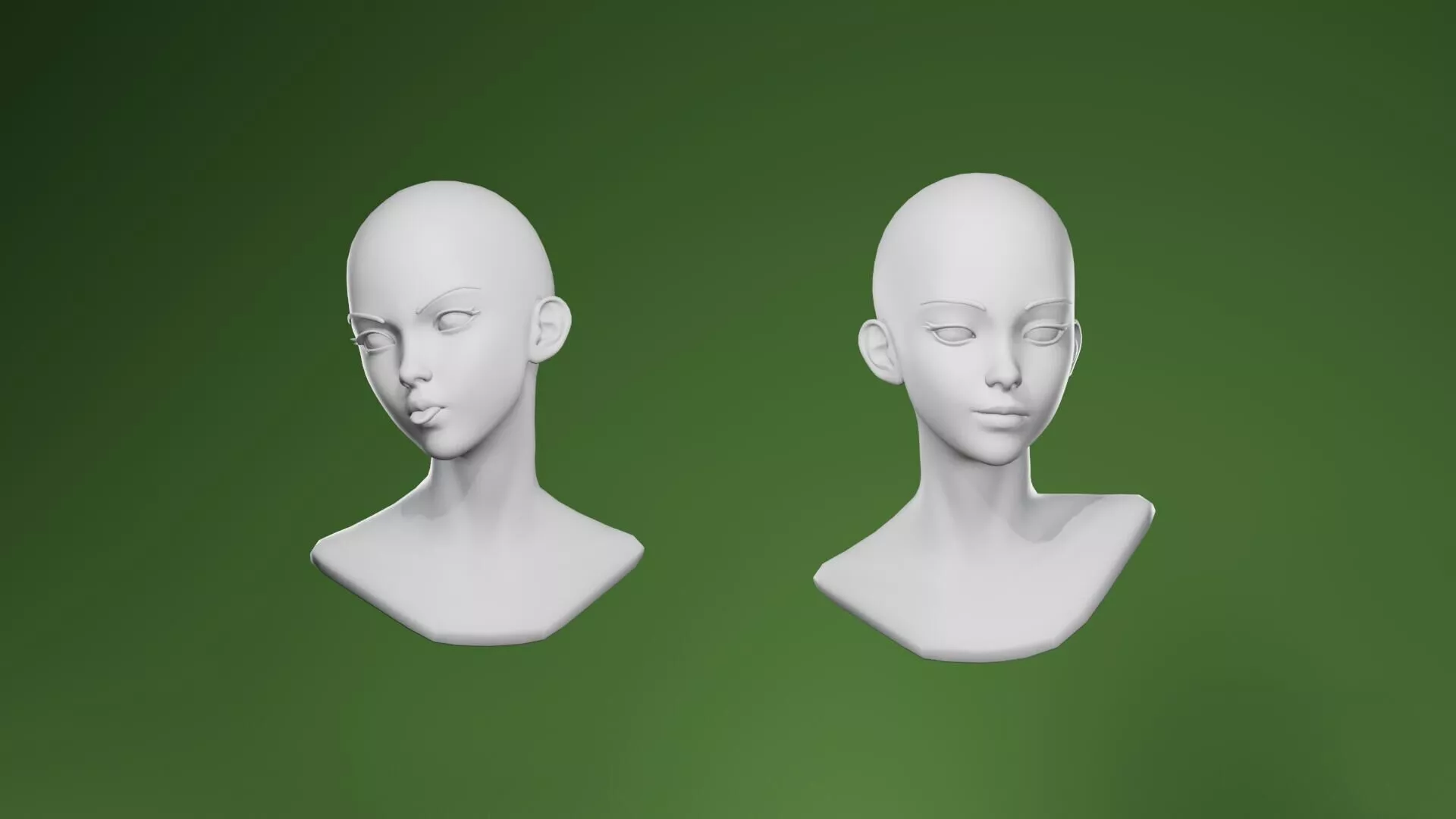 Stylized Anime Female Head Base Mesh 3D Model Facial Rig Low-poly 3D model