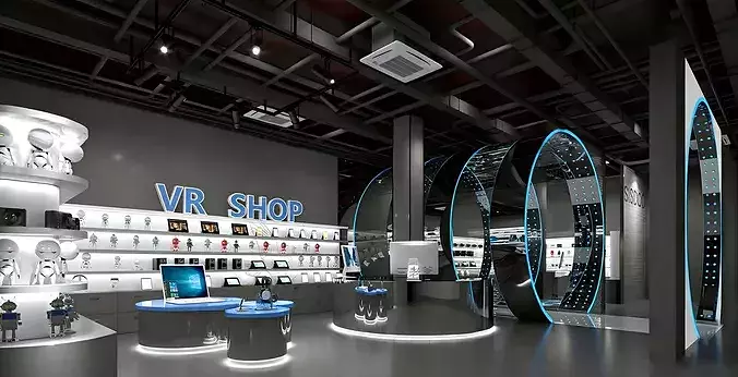 Futuristic VR Experience Shop Interior 3D Model 