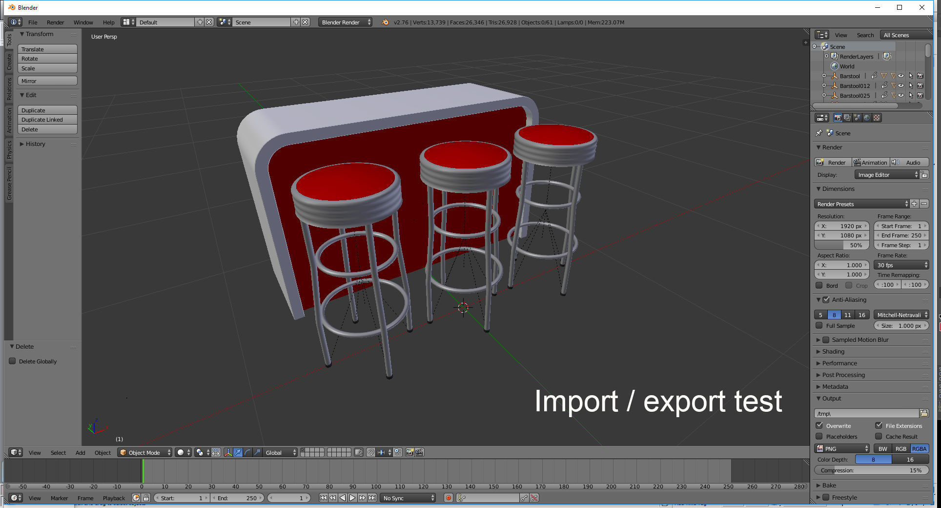Round barstools with curved shop or kitchen counter 3D model_15