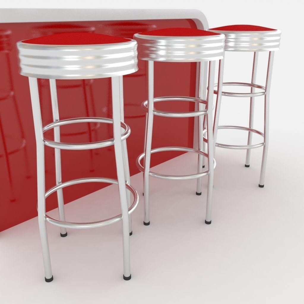 Round barstools with curved shop or kitchen counter 3D model_7
