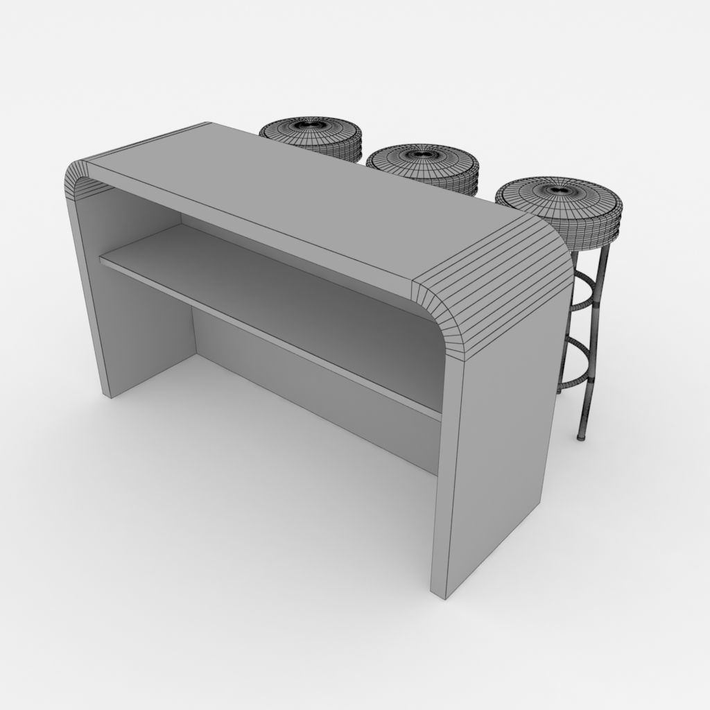 Round barstools with curved shop or kitchen counter 3D model_13