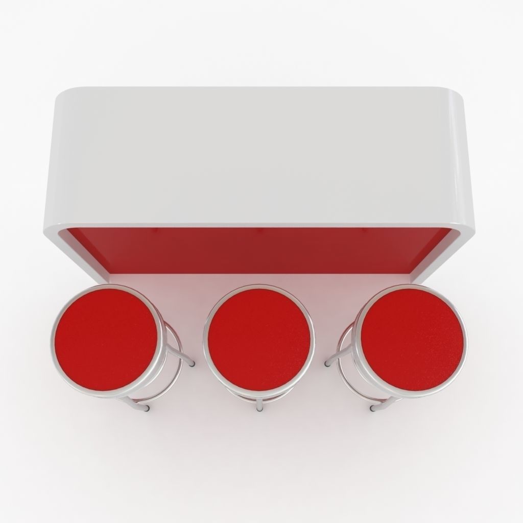 Round barstools with curved shop or kitchen counter 3D model_8