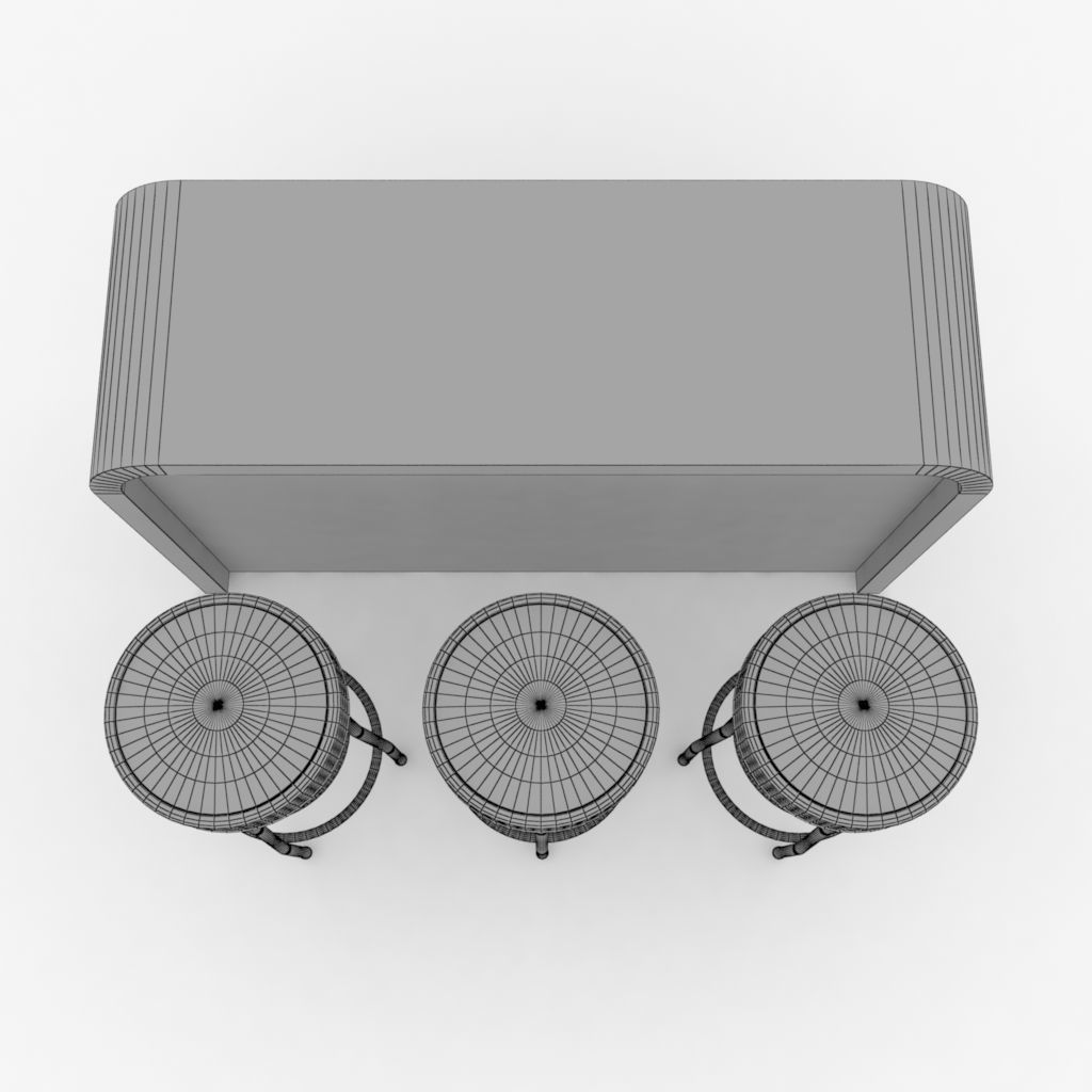 Round barstools with curved shop or kitchen counter 3D model_9