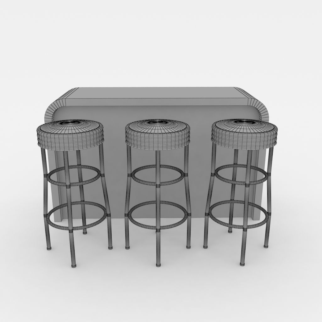 Round barstools with curved shop or kitchen counter 3D model_4